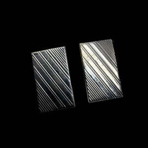 Vintage Silver Tone Rectangular Cufflinks Diagonal Stripe Modern 23.5mm